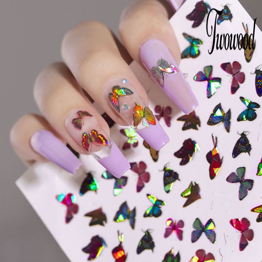 Twowood Stiker Kuku Motif Kupu-Kupu Untuk Nail Art DIY