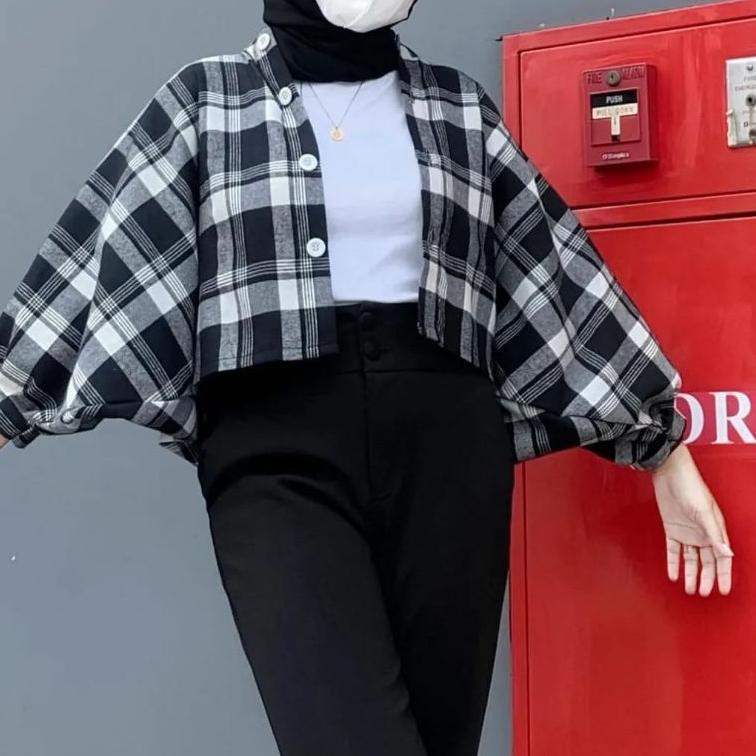 Model Baru.. MOYGE BATWING FLANEL | BLOUSE CROP | OUTER LUCU MURAH