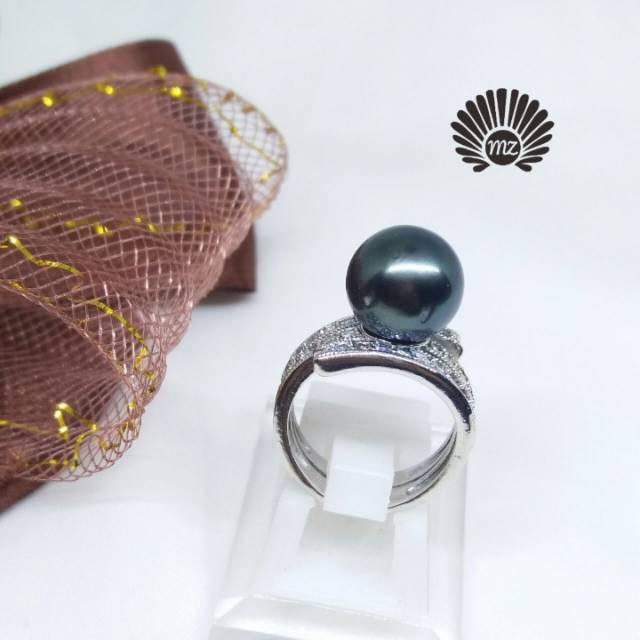 Cincin Mutiara Laut Hitam Grade B //  Mutiara Laut Asli Bersertifikat