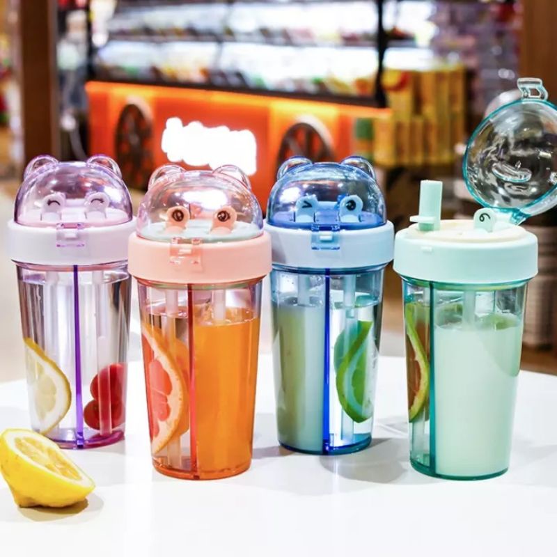 BOTOl mINUM/tempat minum duet anak 2in1+stiker couple bottle 420ml kado unik-4