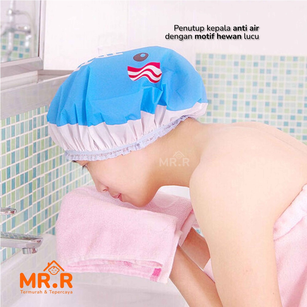 Shower Cap Topi Penutup Rambut Kepala Mandi Karakter Motif Dewasa Anak Anti Air Waterproof Bath