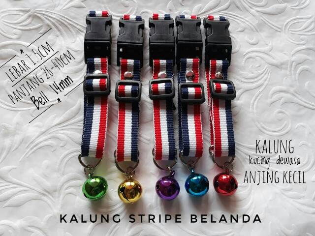 Kalung kucing dewasa anjing kecil GG Motif dan bendera lonceng 16mm lebar 1.5cm