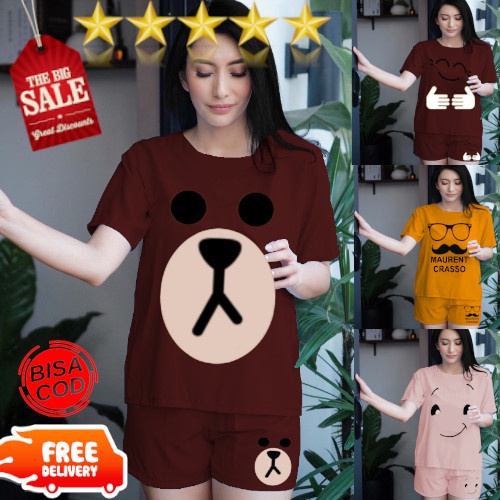 VISION ONLINE-BEAR IMUT/SETELAN BAJU TIDUR WANITA KEKINIAN TERBARU KOREA MURAH PENDEK SANTAI REMAJA