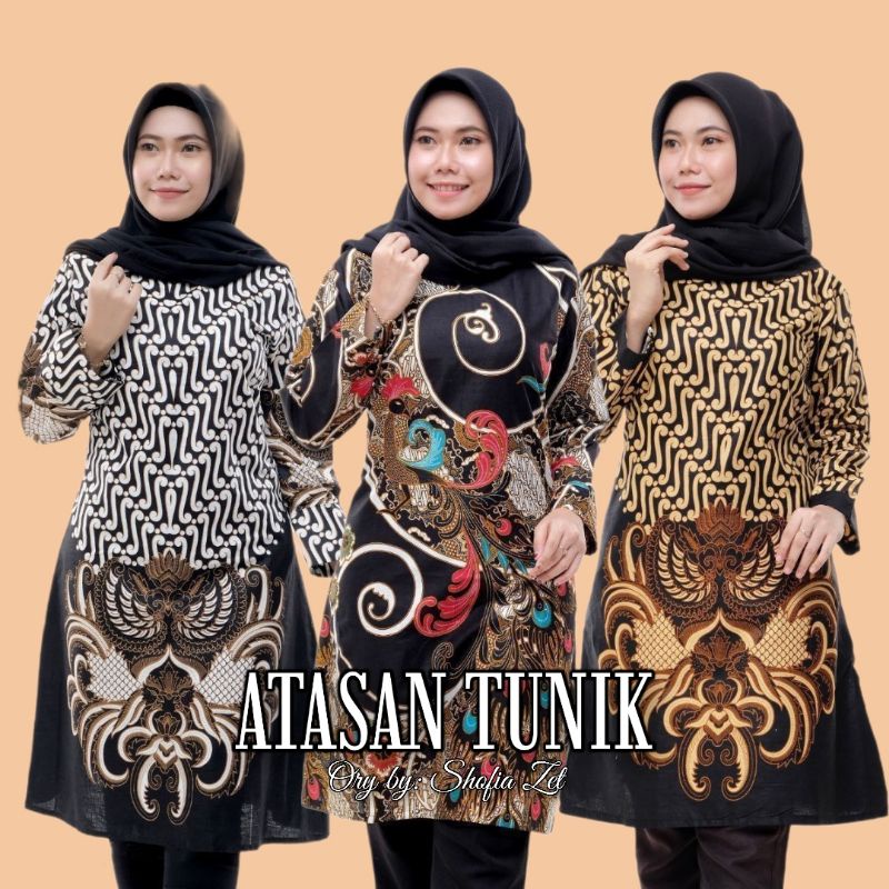 1KG MUAT 5PCS LONG TUNIK KATUN PREMIUM TUNIK RUFFLE MOTIF TERBARU BATIK ATASAN WANITA