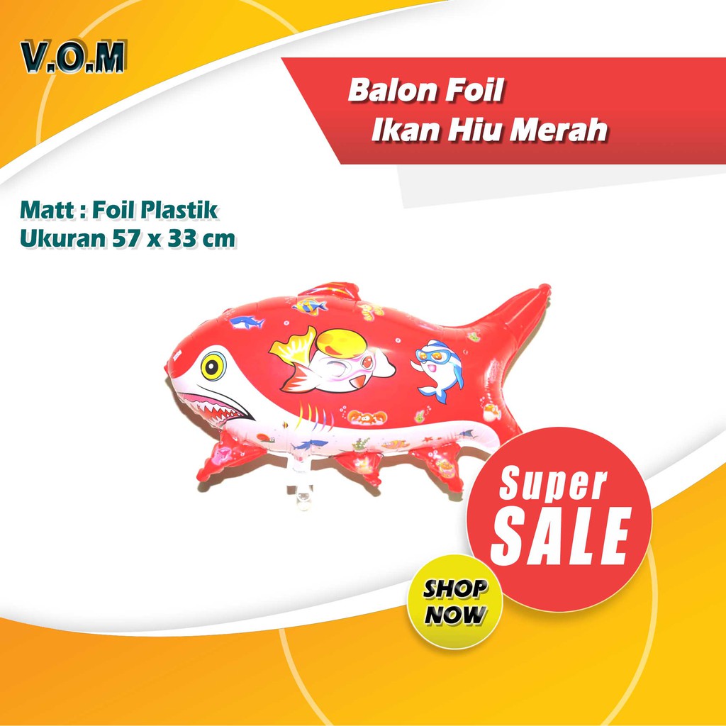 Balon Foil Ikan Hiu Merah Shark