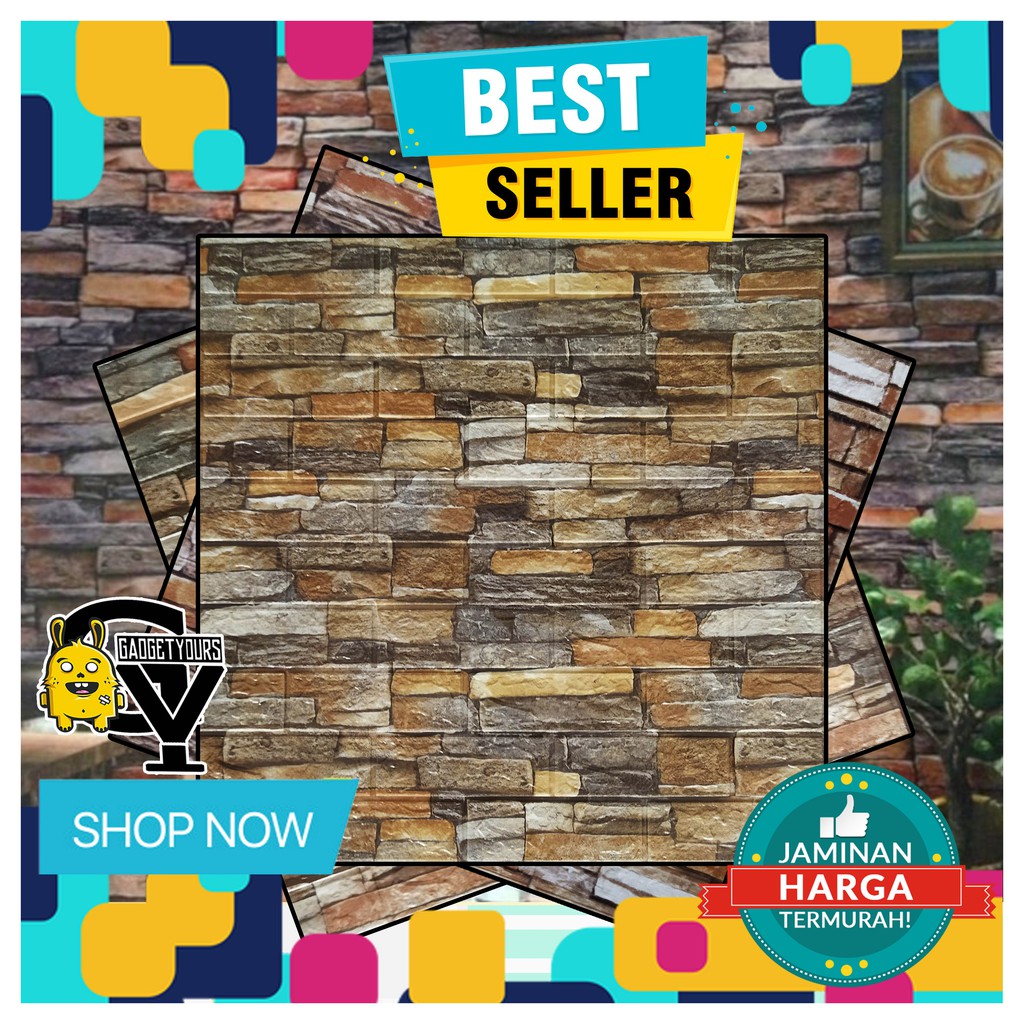 Sticker wallpaper dinding 3d foam Motif Batik Model rumah konsep industrial minimalis modern-CORAK COKLAT