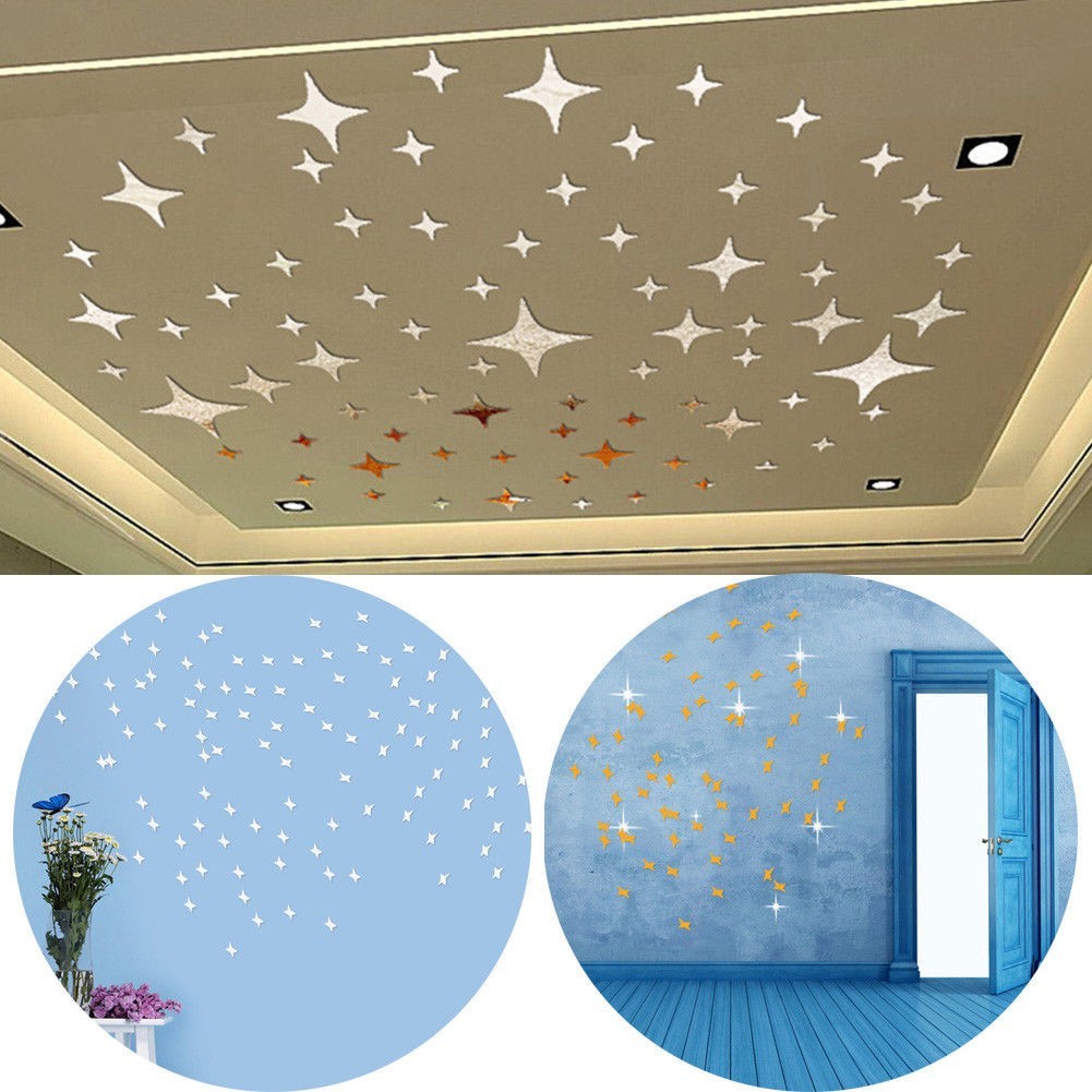 Hot Sale/50pcs Removable Stars Sky Mirror Wall Stiker Decal Art Dekorasi Kamar Anak