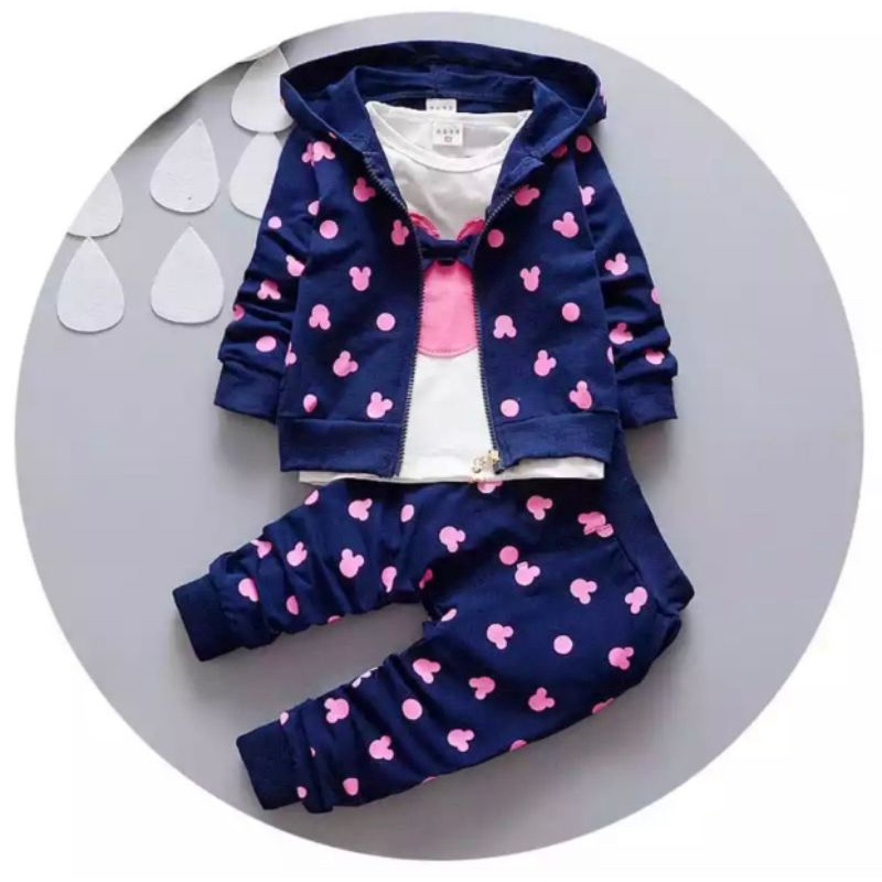 SETELAN JAKET 3 IN 1MINIE MOUSE PITA 1-5 TAHUN SETELAN SWEATER ANAK PEREMPUAN 3in1 Terbaru Terlaris