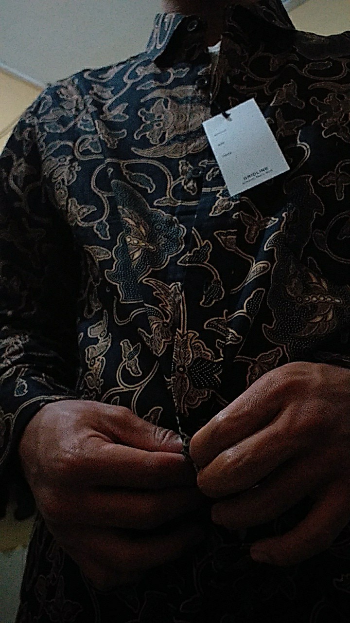 [gridline - Ls032 Light Brown & Brown] Kemeja Batik Pria Katun Lengan Panjang Slimfit