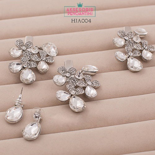 [BISA COD] AKSESORIS JEPIT RAMBUT ANTING SET HEADPIECE PENGANTIN SILVER HJA004