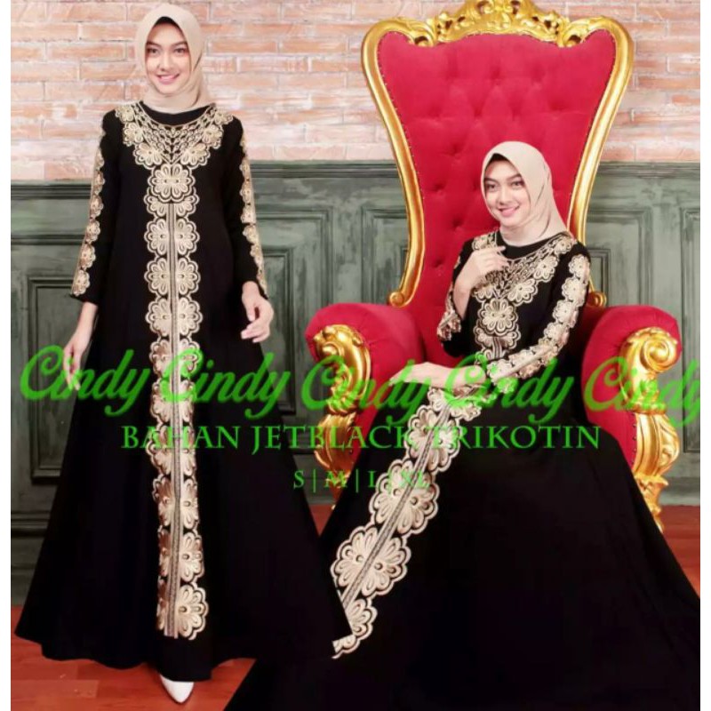 Jubah Wanita Abaya Arab Hitam Bordir Turkey Premium Varzola Bahan Jet Black Saudi Kwalitas Boutique