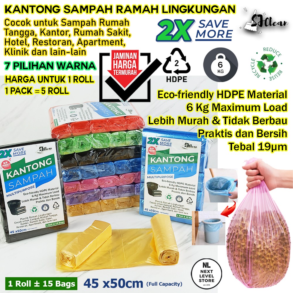 Premium Trash Garbage Bag Kantong Plastik Sampah 45 x 50 SJClean 45x50 (HARGA 1 ROLL - MIN 5 ROLL)