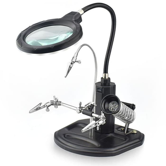 em100 Holder Solder dan Kaca Pembesar 16SMD LED - TE-802 - Black