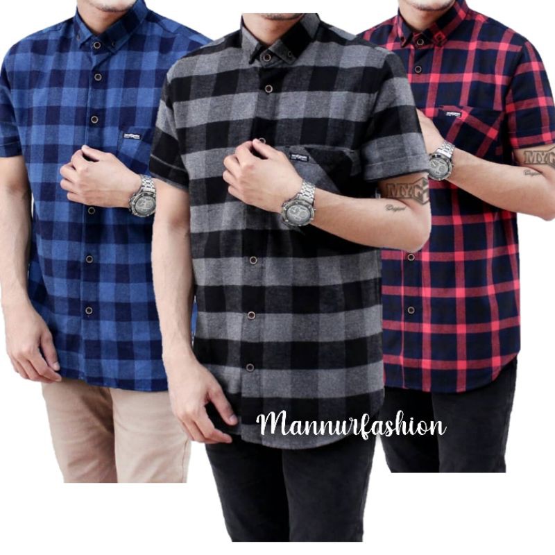  KEMEJA  FLANEL DISTRO  SURFING LENGAN PENDEK PRIA  MOTIF 