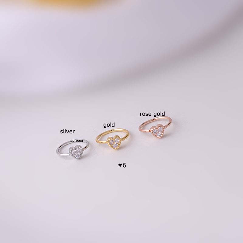 1pc Anting Tindik Hidung Tanpa Kunci Bentuk Hoop 8mm 20gauge Bahan Tembaga Hias Zircon