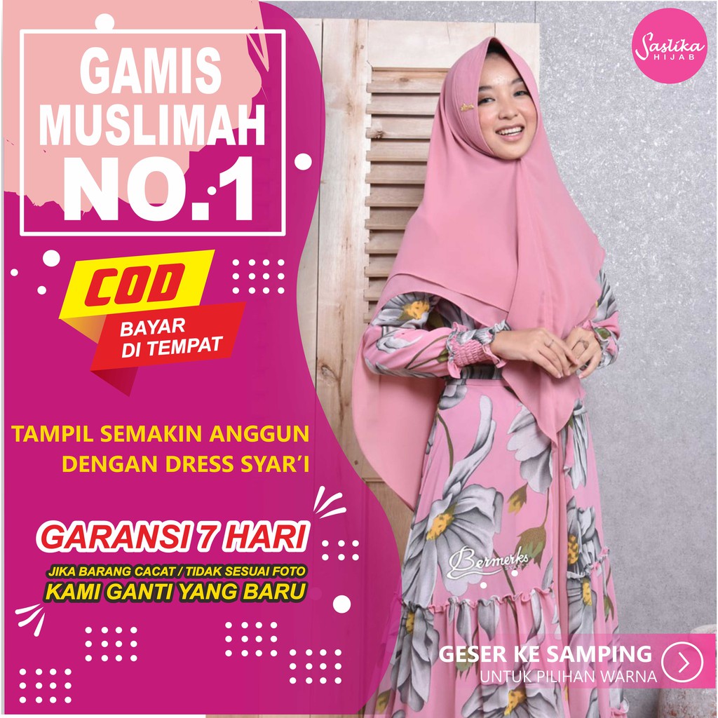 Gamis Ceruty babydoll Bermerks set Khimar Motif bunga terbaru davina tamara