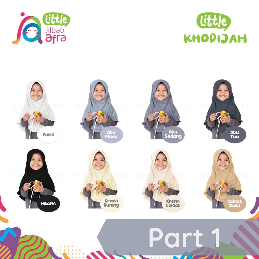 Jilbab Instan Anak Little Khodijah - Little Jilbab Afra (Arfa) - Bahan Kaos, Adem &amp; Lembut - Part 1