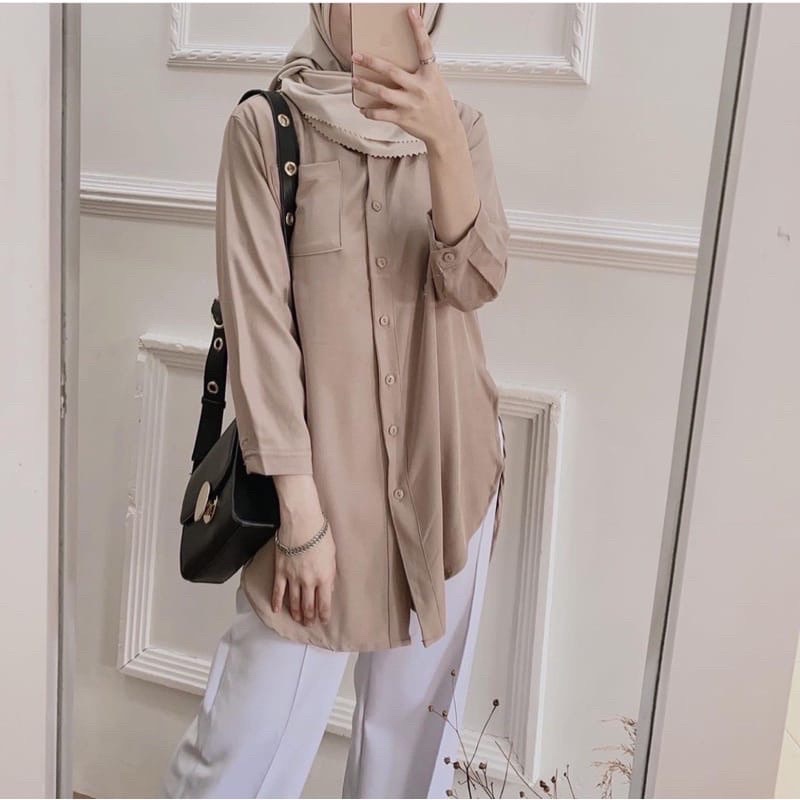 Basic Blouse - Tunik Kemeja Wanita Polos - Kemeja hijab