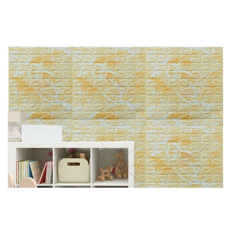 wallpaper 3d foam motif batu bata / batu alam kuning tebal 5mm
