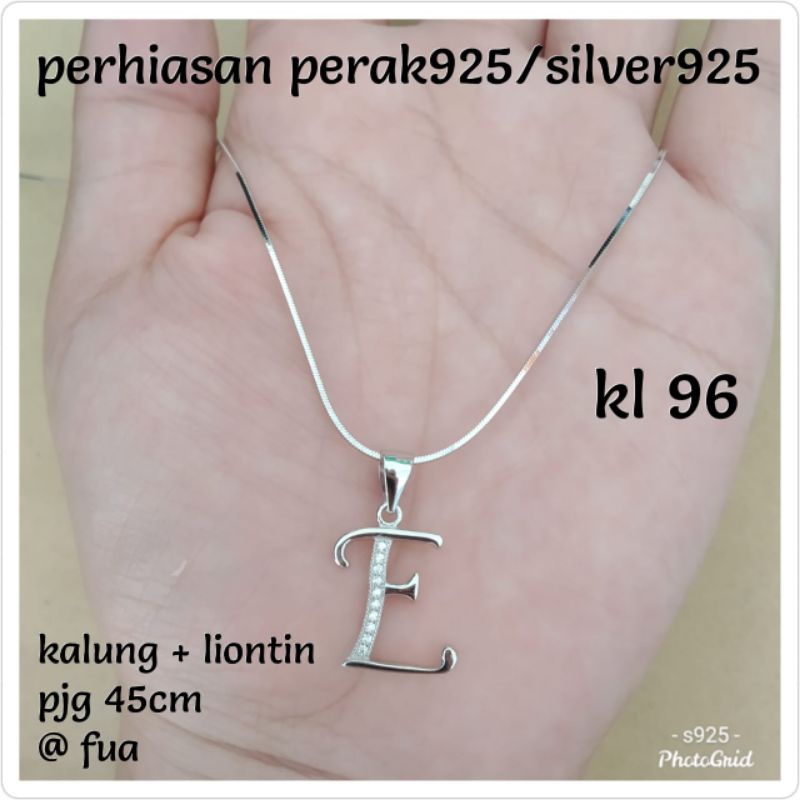 KALUNG+LIONTIN HURUF E,Y PUTIH PERAK 925