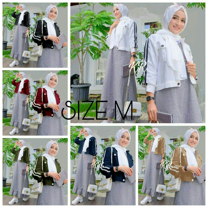 ST Set Stelan Dress Katun Kotak Outer Cardi Junko 2in1