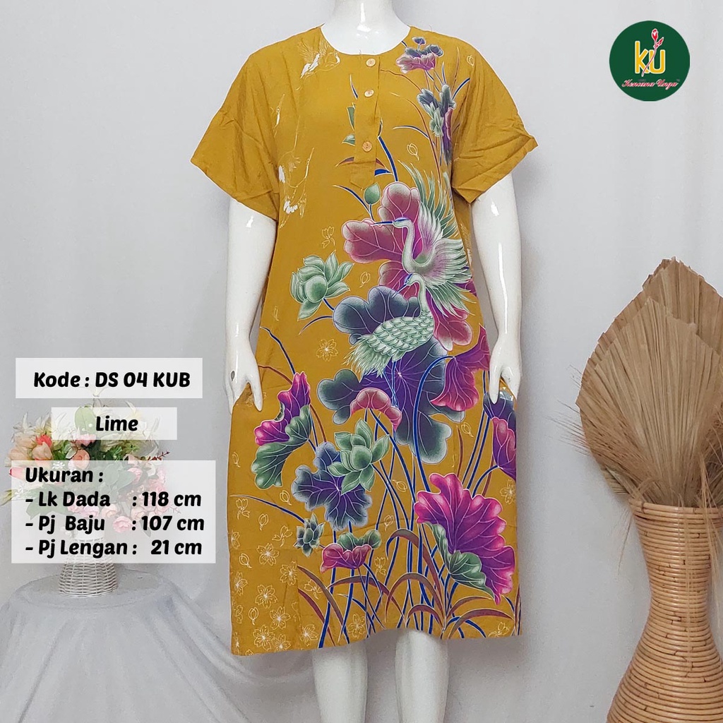 COD DS04 KUB | Daster Batik Kencana Ungu Asli Label Biru Uk. Jumbo LD 120 cm | Baju Santai Tidur Wanita Dewasa Kancing Depan Busui Friendly Motif Terbaru-6