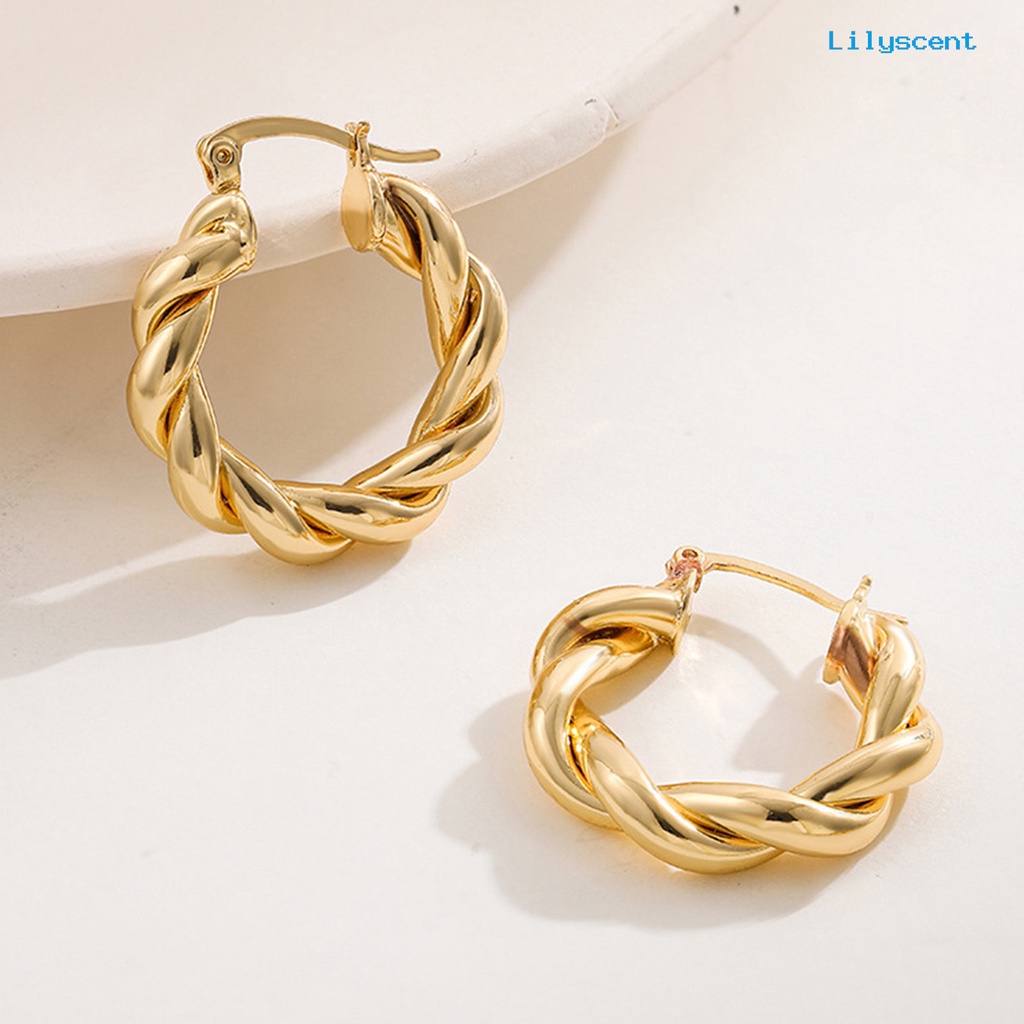 1 Pasang Anting Hoop Hypoallergenic Bahan Alloy Tebal Gaya Elegan Untuk Wanita