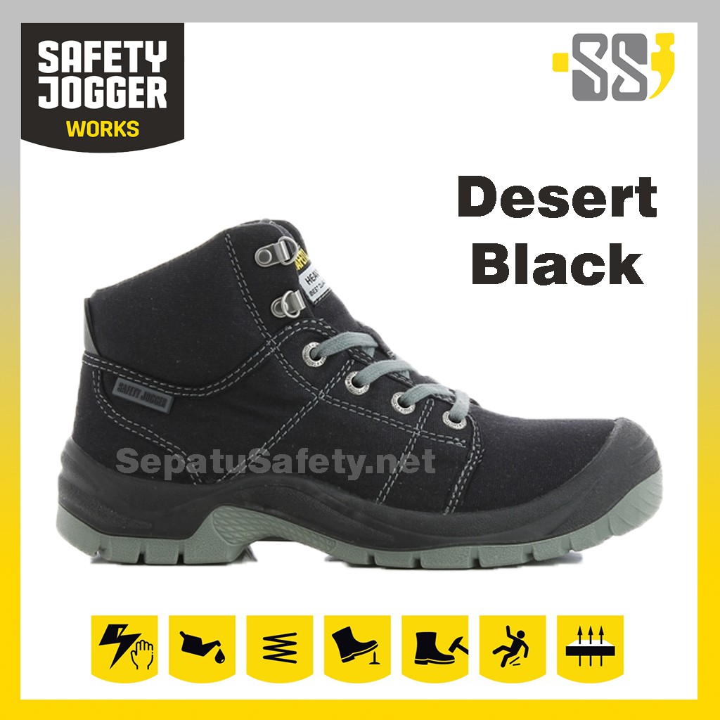 Sepatu Spatu Safety Septi Septy Sefti Safty Sefty Shoes Jogger Joger Pria Desert Black Original Asli