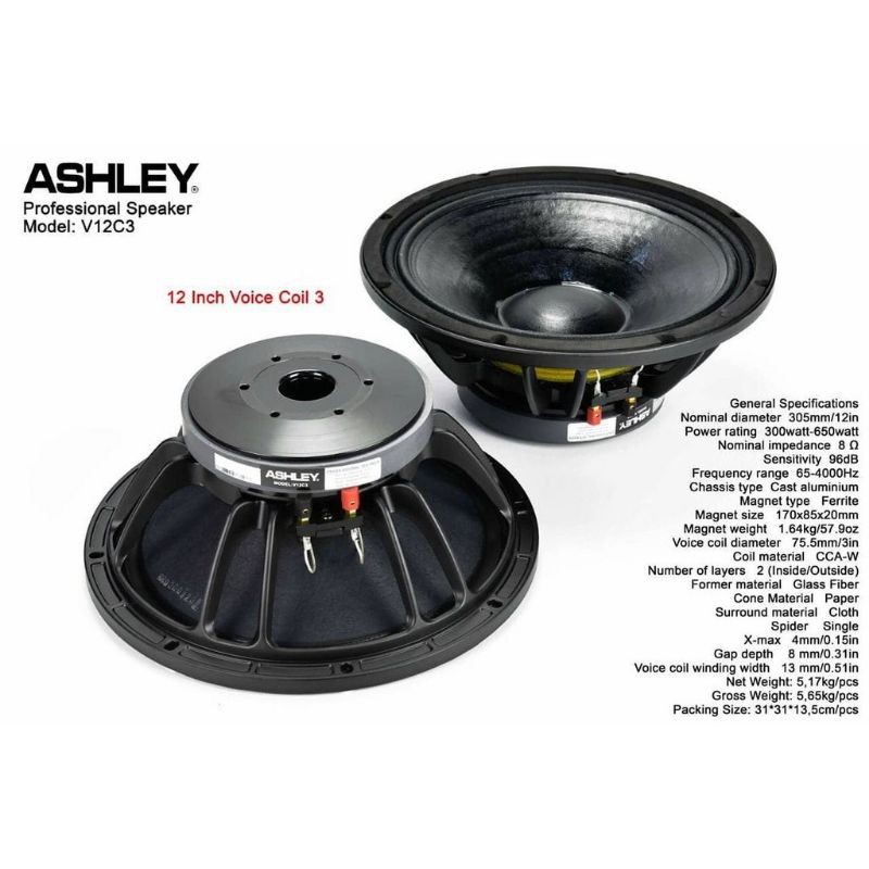 Speaker Komponen Component Ashley V12C3 Original TERBAIK