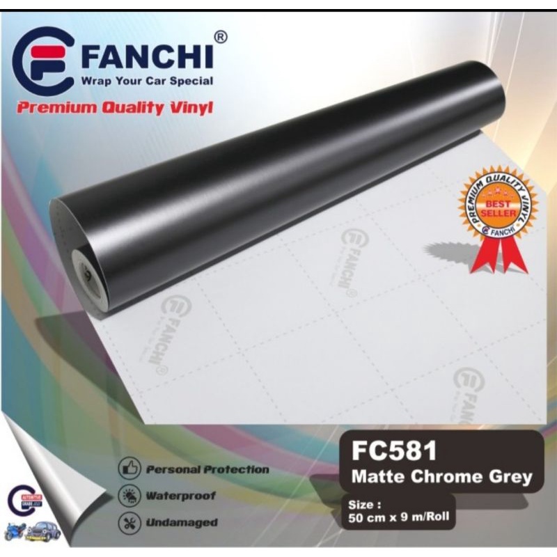 Sticker Fanchi FC581 Matt Chrome Grey abu abu Metallic Metalik Doff Premium Wrap