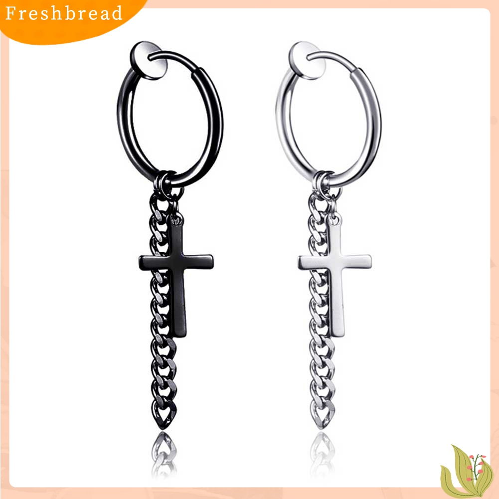 [TERLARIS]1Pc Fashion Men Tassel Chain Cross Charm Ear Clip Hoop Huggie Earring Jewelry