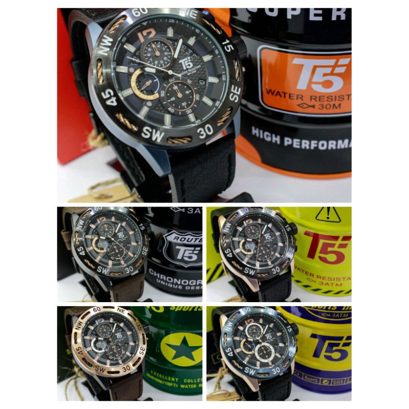 JAM TANGAN PRIA T5 ORIGINAL H 3807G KULIT CHRONO AKTIF