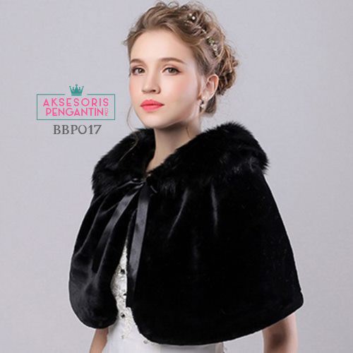 [PRODUK TERLARIS] AKSESORIS WEDDING BOLERO KARDIGAN BULU BLUDRU HITAM BBP017