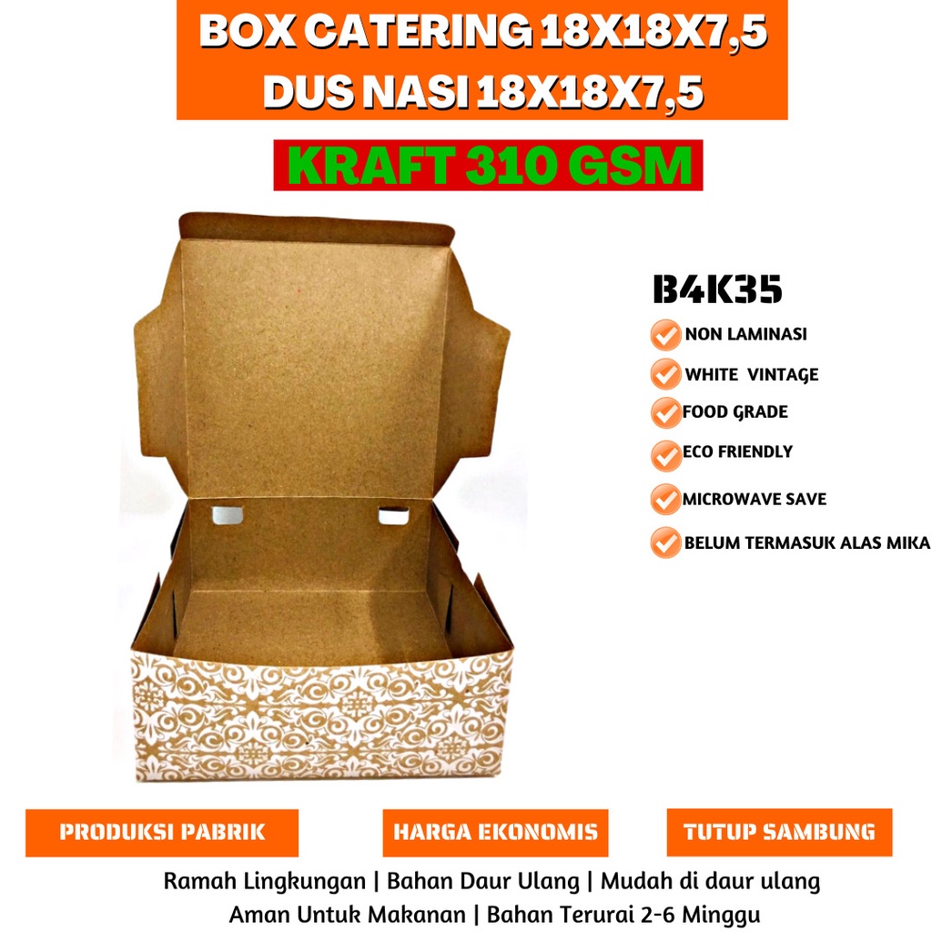 Box Nasi Kotak Dus Catering Box Nasi 18x18 (B4K35-18X18X7.5 Cm)