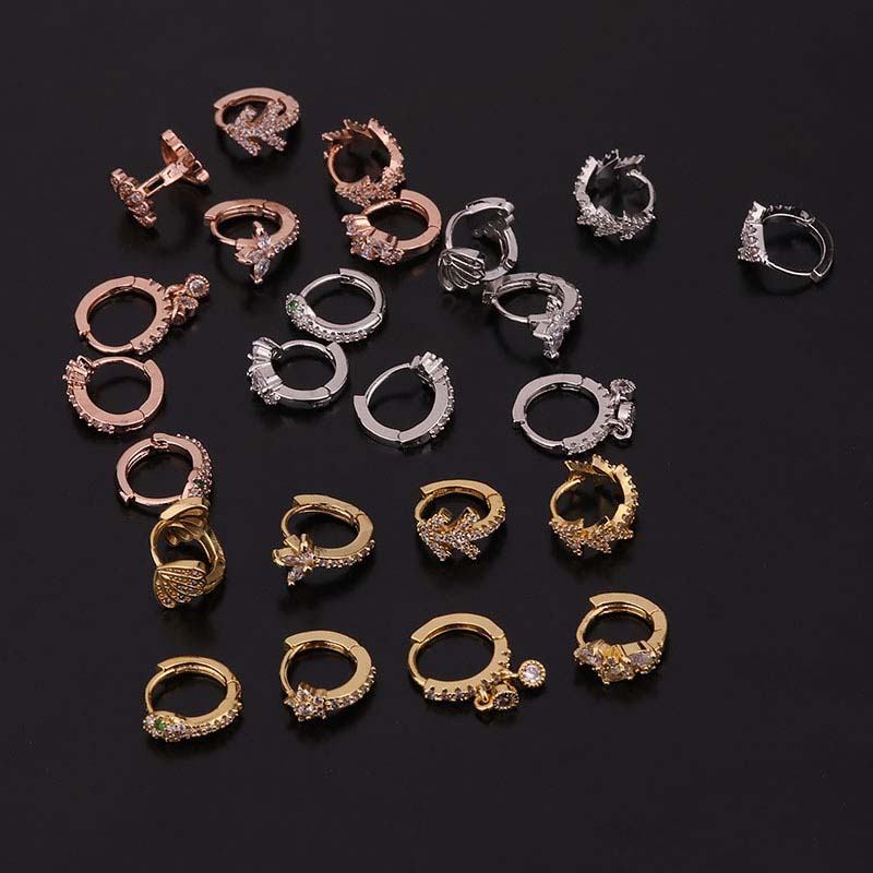 1piece Copper with Zircon 8mm Clicker Hoop Earring Cartilage Upper Lobe Helix Piercing