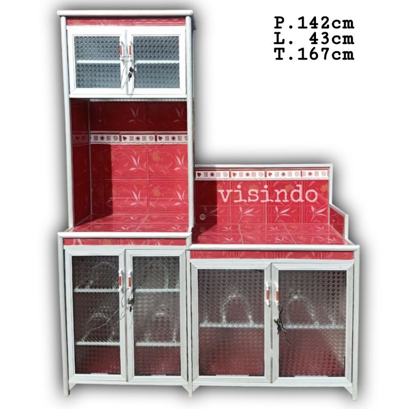 LEMARI DAPUR RAK KOMPOR PLUS RAK PIRING ALUMUNIUM KACA KERAMIK JUMBO