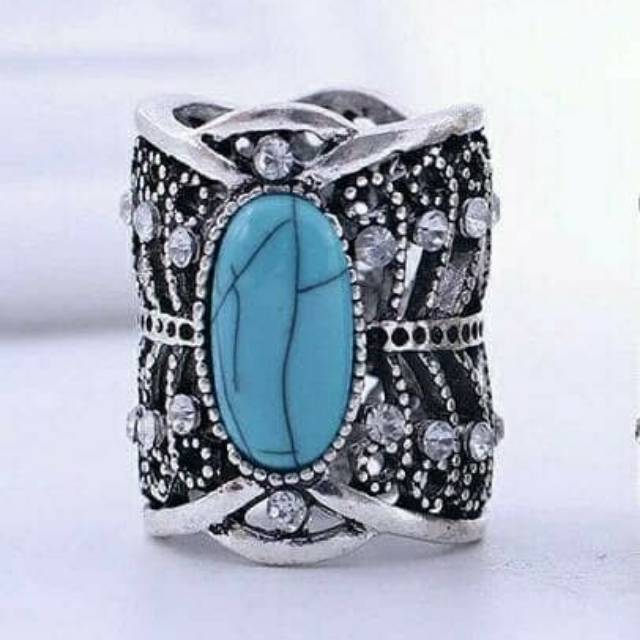 cincin / ring hiasan jilbab silver mata biru