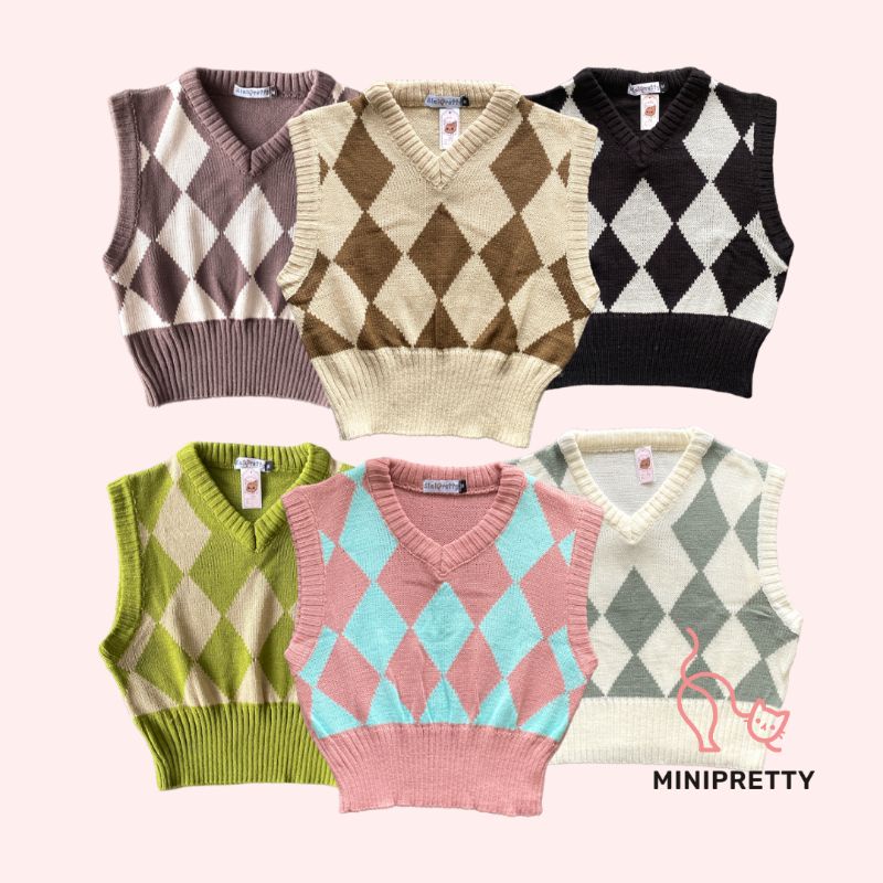 Rompi Rajut Crop Rachel / Argyle Vest Knit