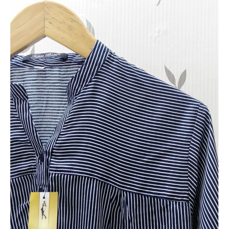 Rayon Motif 0057 - Motif Salur - Salur Alus - Salur Best seller - Blouse Katun Rayon - Fathin Basic-Navy