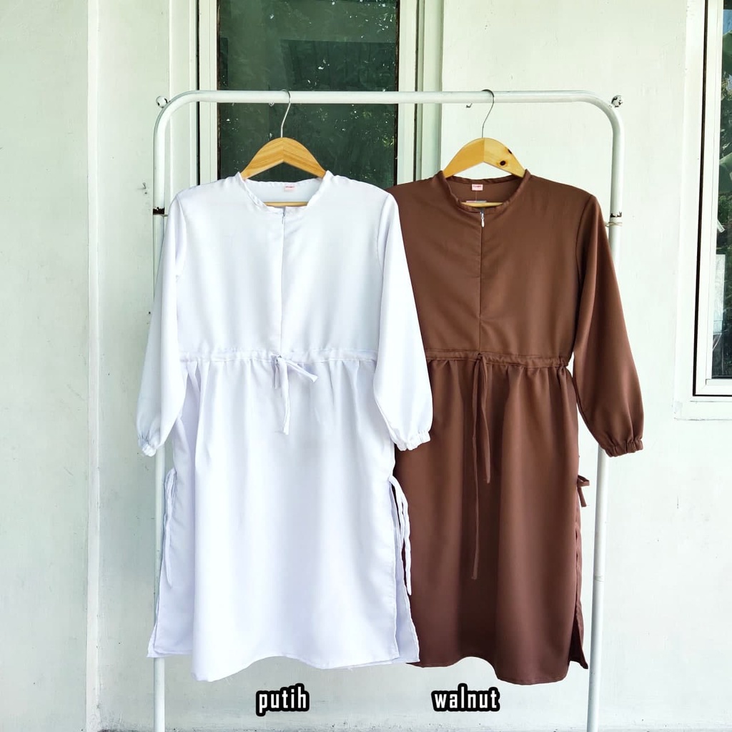 TM 26- COD Kemeja tunik wanita remaja cewek L ld 100 cm panjang murah busui resleting depan