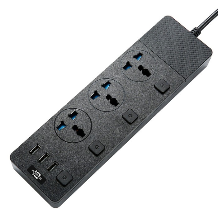 Lubang 3 Soket Steker Power Strip Black / Stop Kontak / Power Strip / Colokan Listrik Socket USB Black / Stop Kontak 3way / Power Strip / Socket USB 3 way / Stop Kontak 3 Lubang / Stop Kontak Smart Power Strip Socket Colokan Listrik Socket USB Hitam/Putih