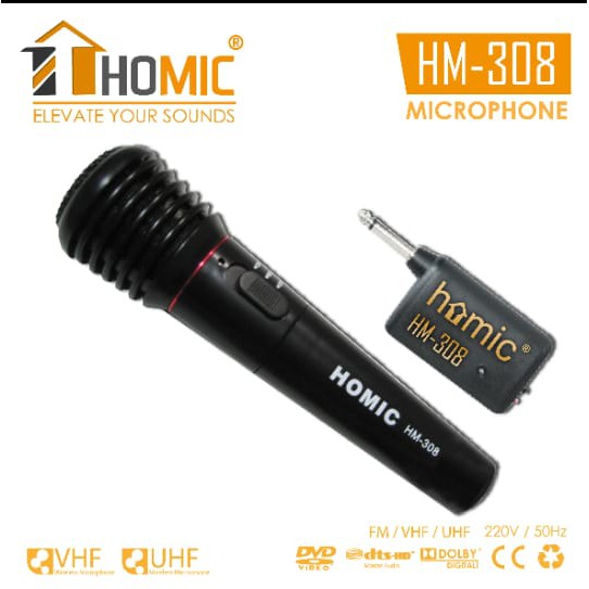 MIC SINGLE WIRELESS HOMIC HM 308 MURAH / MICROPHONE SINGLE WIRELESS HOMIC HM-308 MURAH 2 FUNGSI