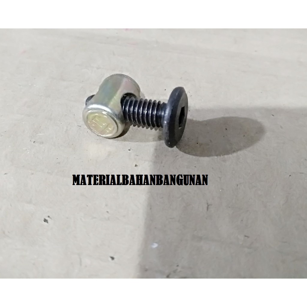 Mur Baut Ligna JCBC M 6 x 20 mm Knock Down Bolt HItam Kepala Kunci L Mur Baut Furniture