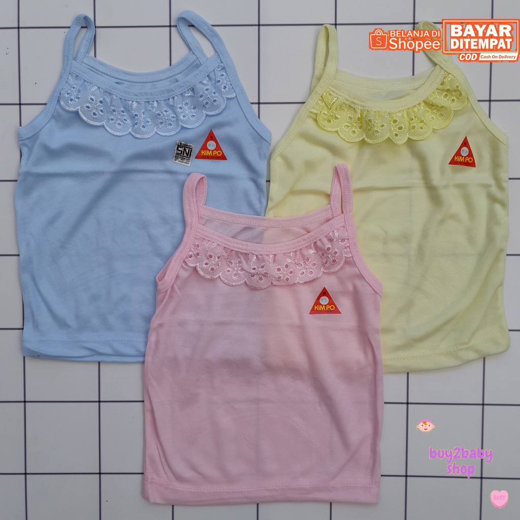 Singlet bayi cewek model tangtop motif warna polos Kimpo 6-24 Bulan isi 3 PCS