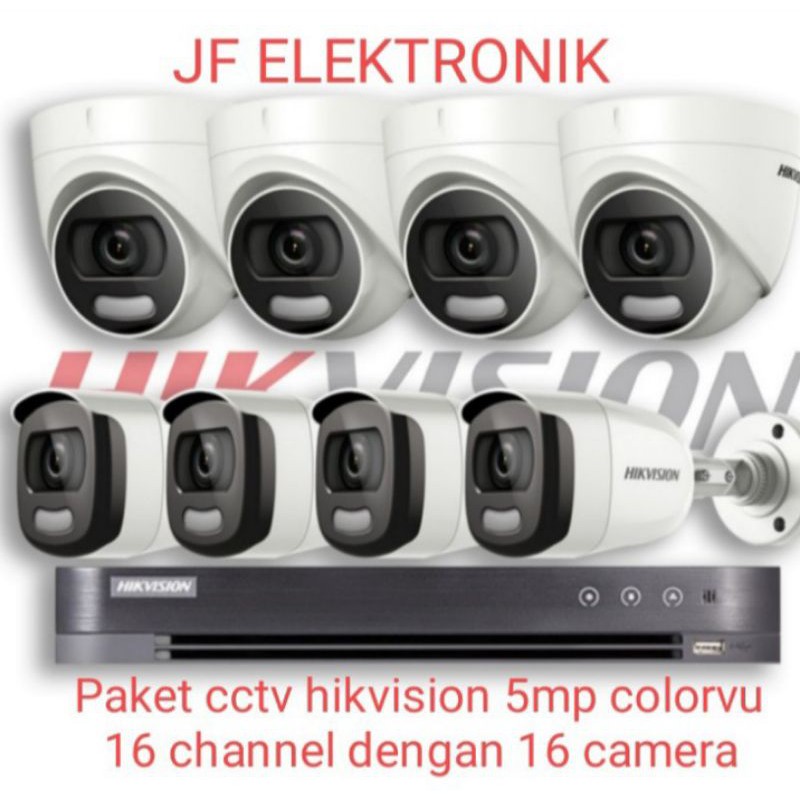 Paket cctv hikvision 5mp colorvu 16 channel dengan 16 camera l