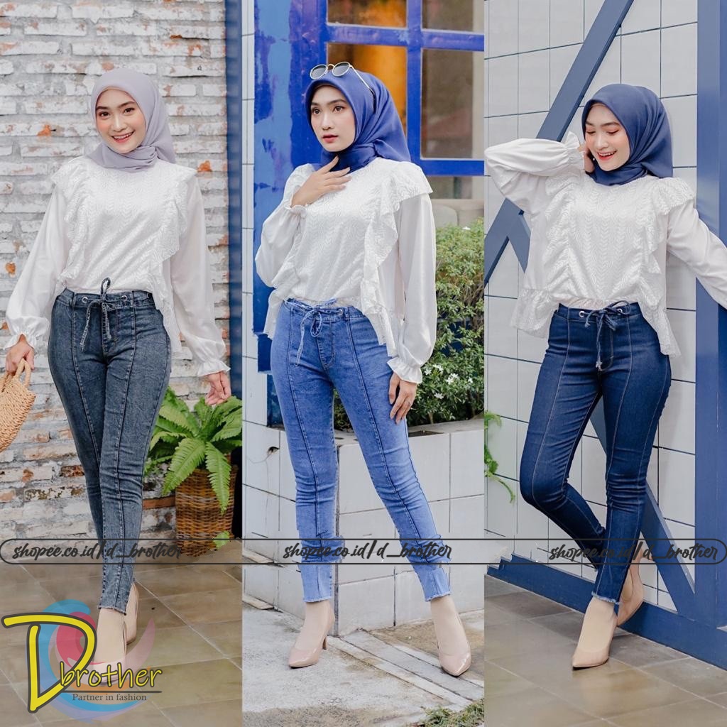 ZOLA High Waist Jeans RAWIS Pinggang Tali 1802 HW Tulang Pinggang Tali RUMBAY