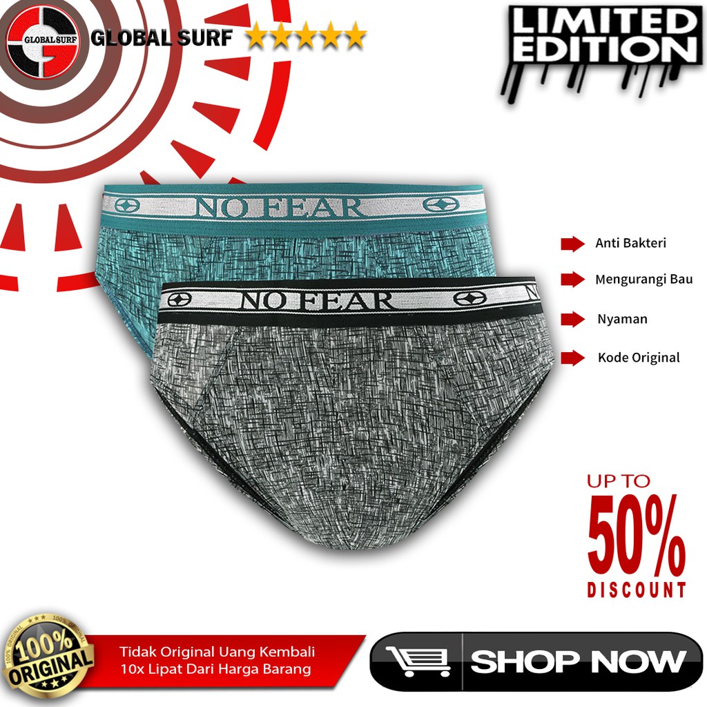 CELANA DALAM PRIA NO FEAR ANTI BAKTERI KARET PINGGANG ELASTIS MICROFIBER STRETCHABLE ISI 2 PCS