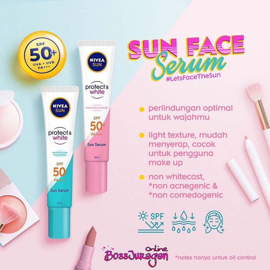 (BOSS) NIVEA Sun Protect &amp; White SPF 50+ | Sun Face Serum Instant Aura | Oil Control - 30ml