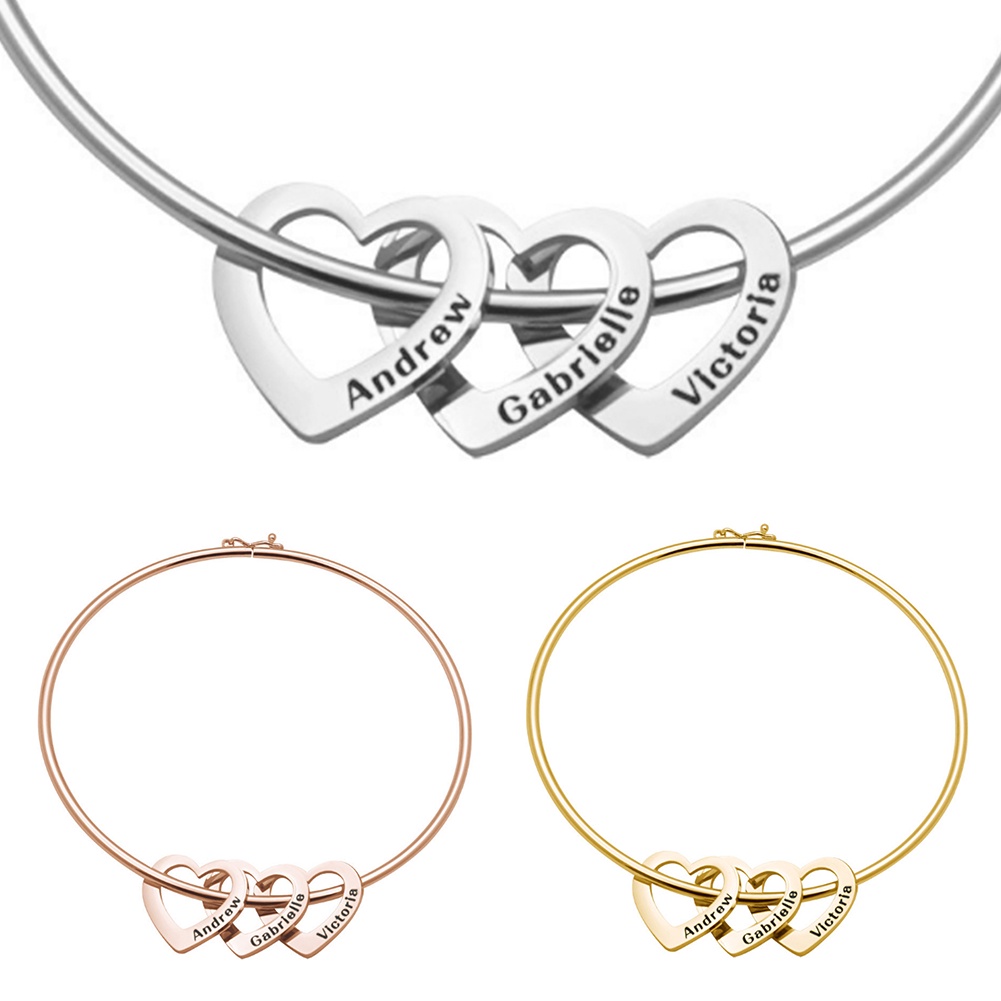 Hu Hu Hu Hu Hu Alat Bantu Pasang Kacamata♡ Gelang Bangle Stainless Steel Ukiran Nama Bentuk Hati Untuk Wanita