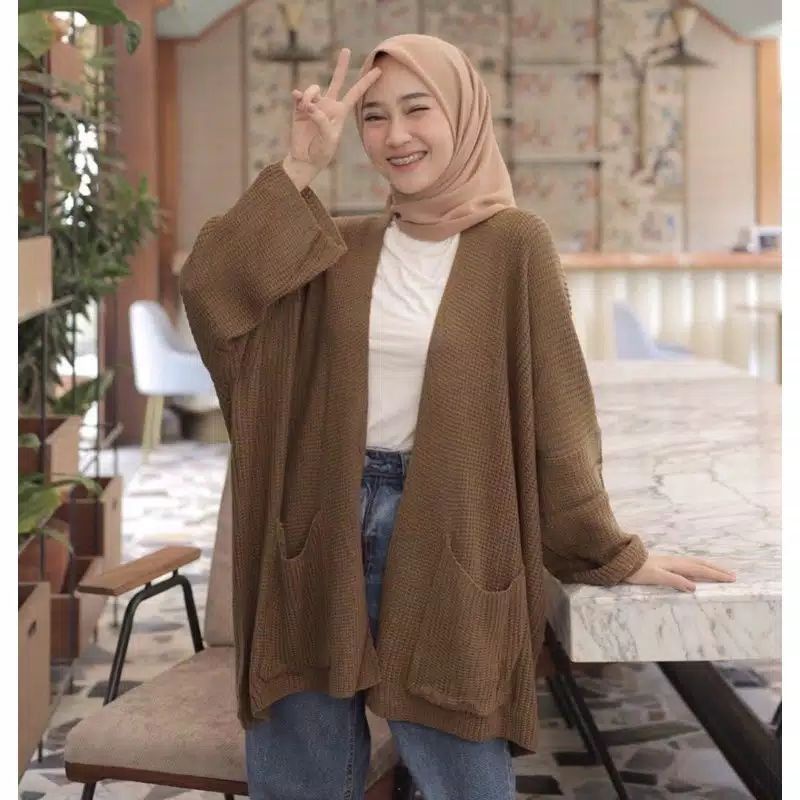 Termurah Diskon Promo Loocy Pocket Jaket Rajut Saku Lavella | Cardygan Oversize Premium Tebal 7 Get-Bronze